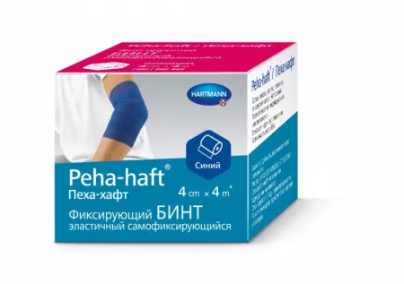 PEHA-HAFT (9324671) самофиксирующийся бинт 4 м х 4 см, синий, без латекса