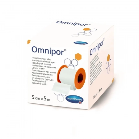 OMNIPOR (9004383) пластырь фиксирующий из нетканого материала 5см х 5м, 1 шт/уп